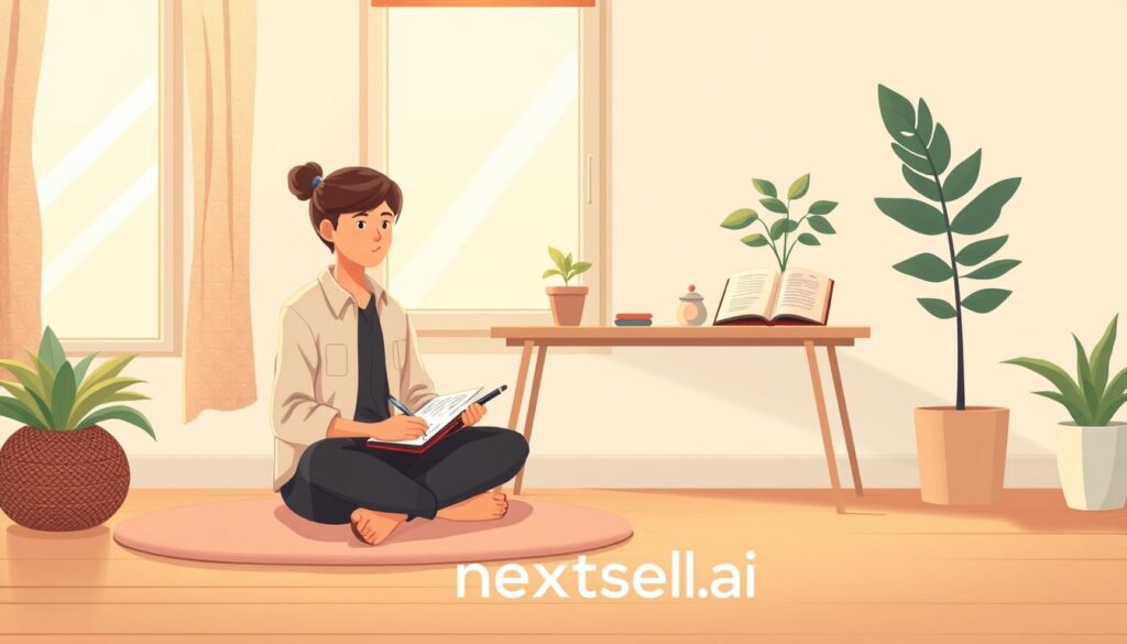 A calm workspace arranged for reflective practice